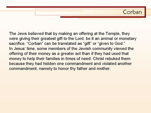 Textual definition of the term \"Corban.\"