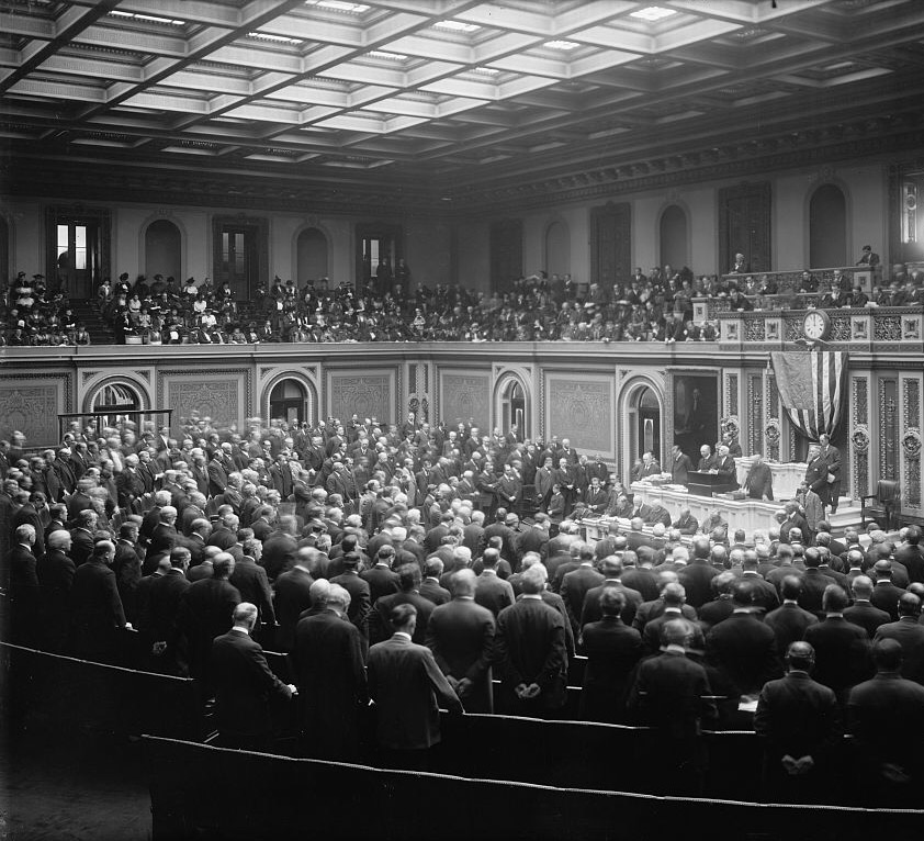 The Senate or the House of Representatives meeting in the Capital Building.